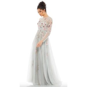 Embroidered Illusion High Neck Long Sleeve A Line Gown
Mac Duggal